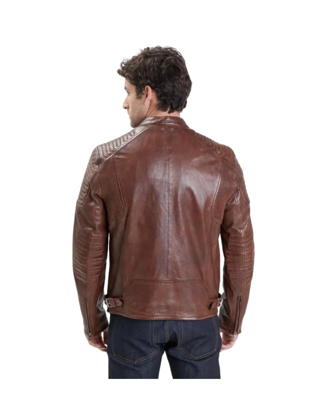 Blouson homme en cuir Daytona Stirling Lamb Paolo Ref 57935 dark cognac