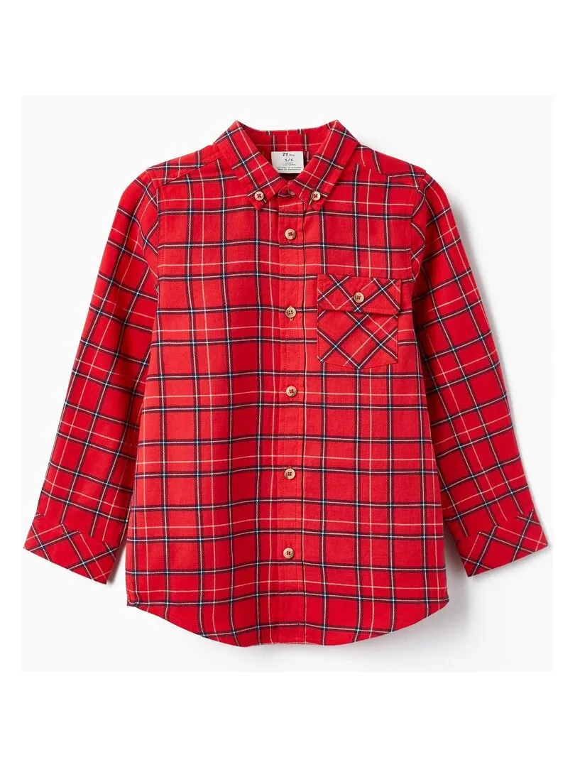 Chemise à carreaux en coton pour garçon manches longues  NOËL - Rouge