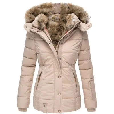 Doudoune femme à capuche avec col en fausse fourrure