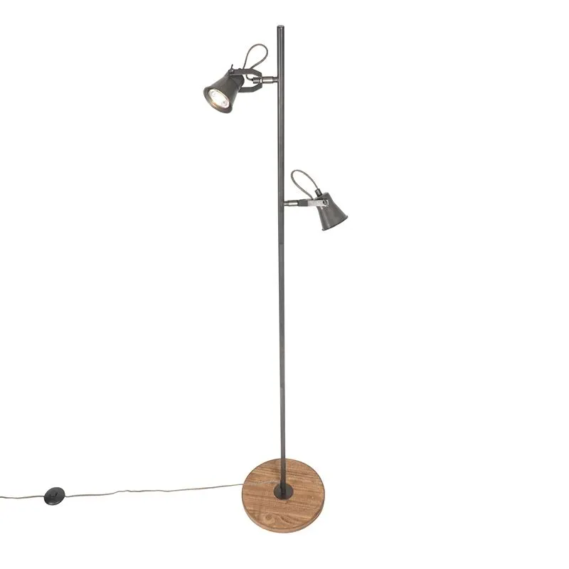 Lampadaire rural noir avec bois - Jelle