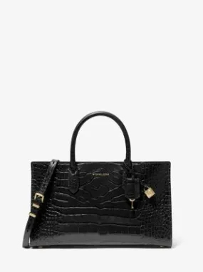 Sac Scarlett de taille moyenne en cuir verni effet crocodile en relief