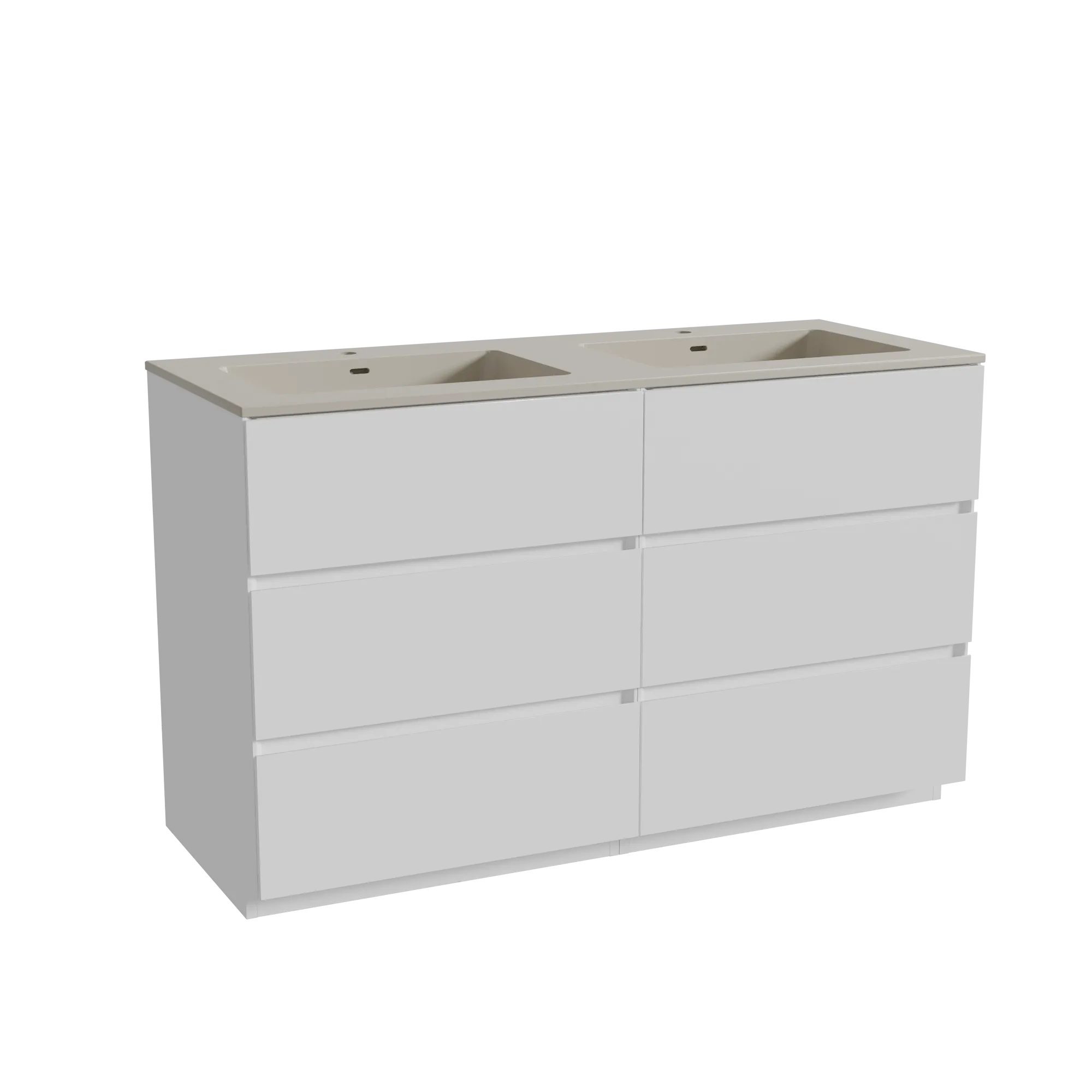 Storke Edge meuble salle de bains à poser 130 x 52 cm blanc mat avec Diva double vasque en top solid soie grise